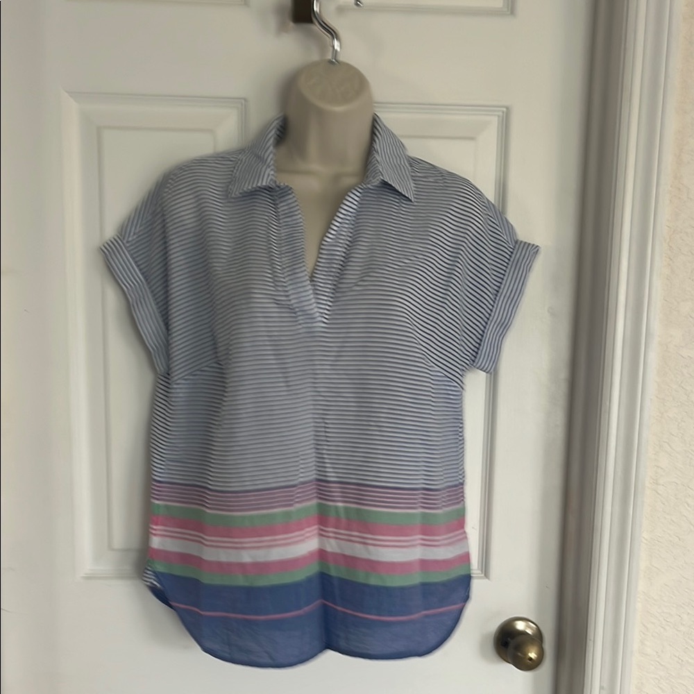 Talbots Striped Blouse - Blue, Pink, Green